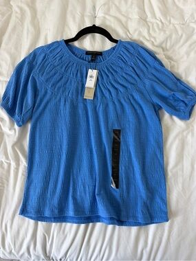 Banana Republic Cobalt Blue Short Sleeve Smocked Yoke Tee